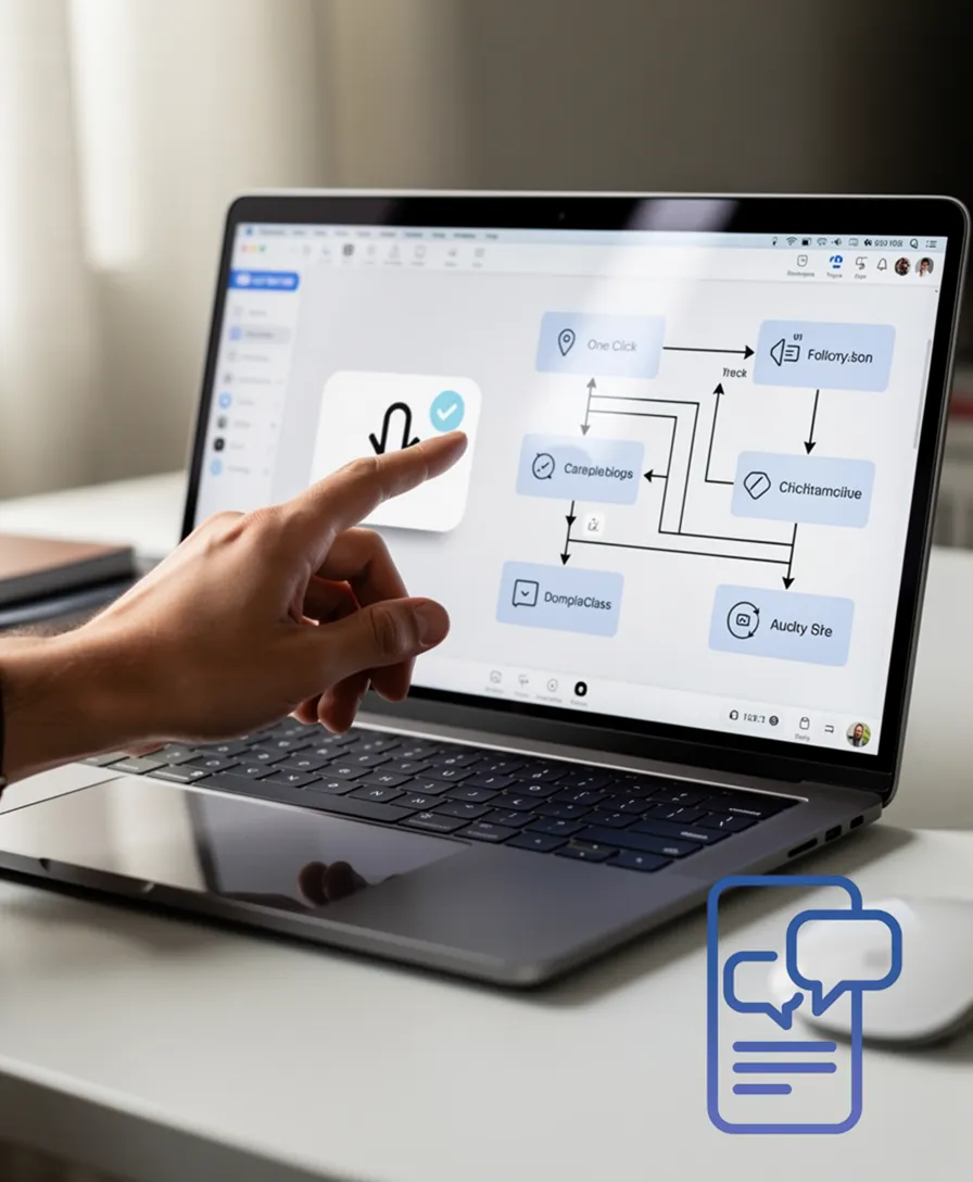a hand selecting a simple one-click option over a complex multi-step flowchart.