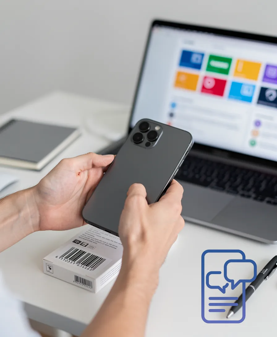 a hand scanning a barcode on a product package with a smartphone.