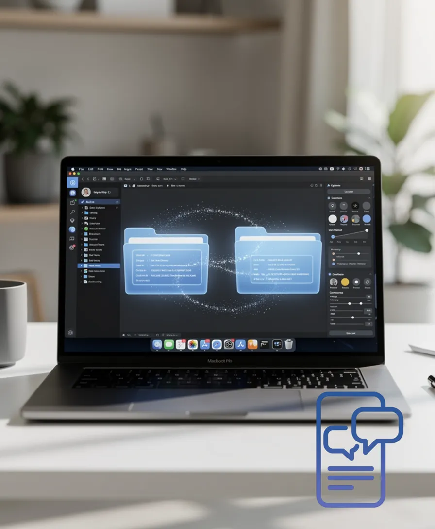 two identical digital folders magically updating their contents in unison.