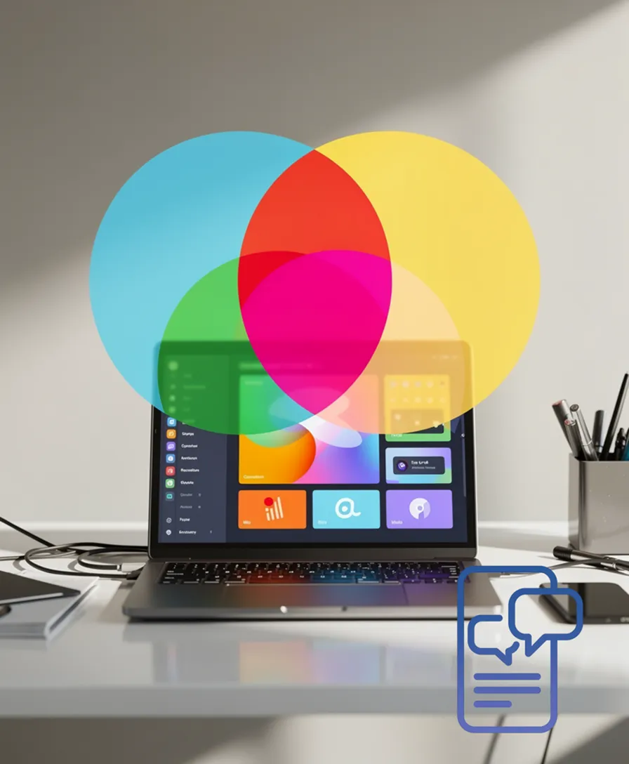 overlapping cyan, magenta, and yellow transparent circles creating secondary colors.