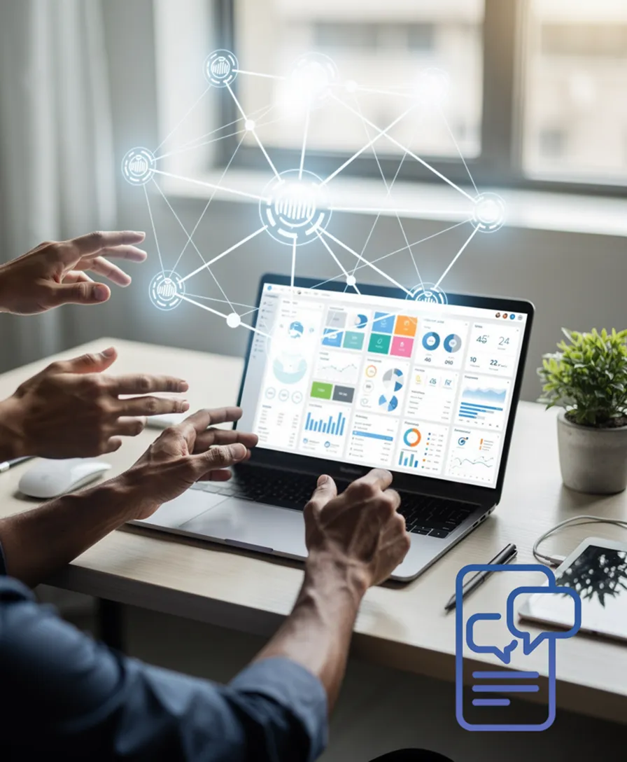 diverse hands reaching towards glowing nodes on a network diagram.